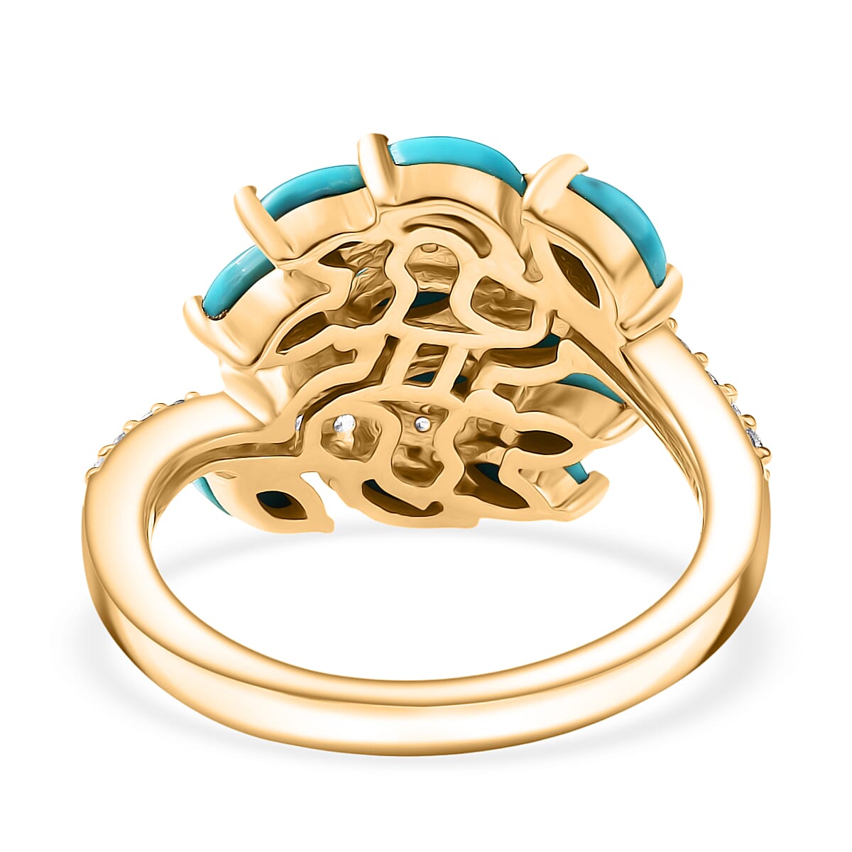 D'Joy Sleeping Beauty Turquoise & White Zircon Cluster Ring in 18K Yellow Gold Plating Sterling Silver 2.32 Ct.
