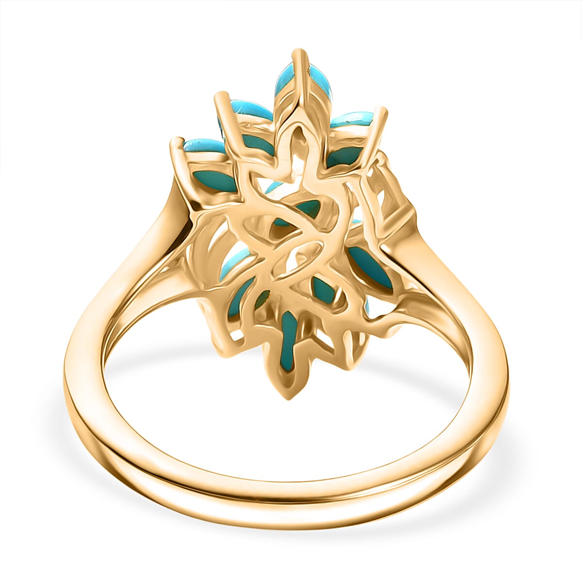 D'Joy Sleeping Beauty Turquoise Cluster Ring in 18K Yellow Gold Plating Sterling Silver 1.42 Ct.