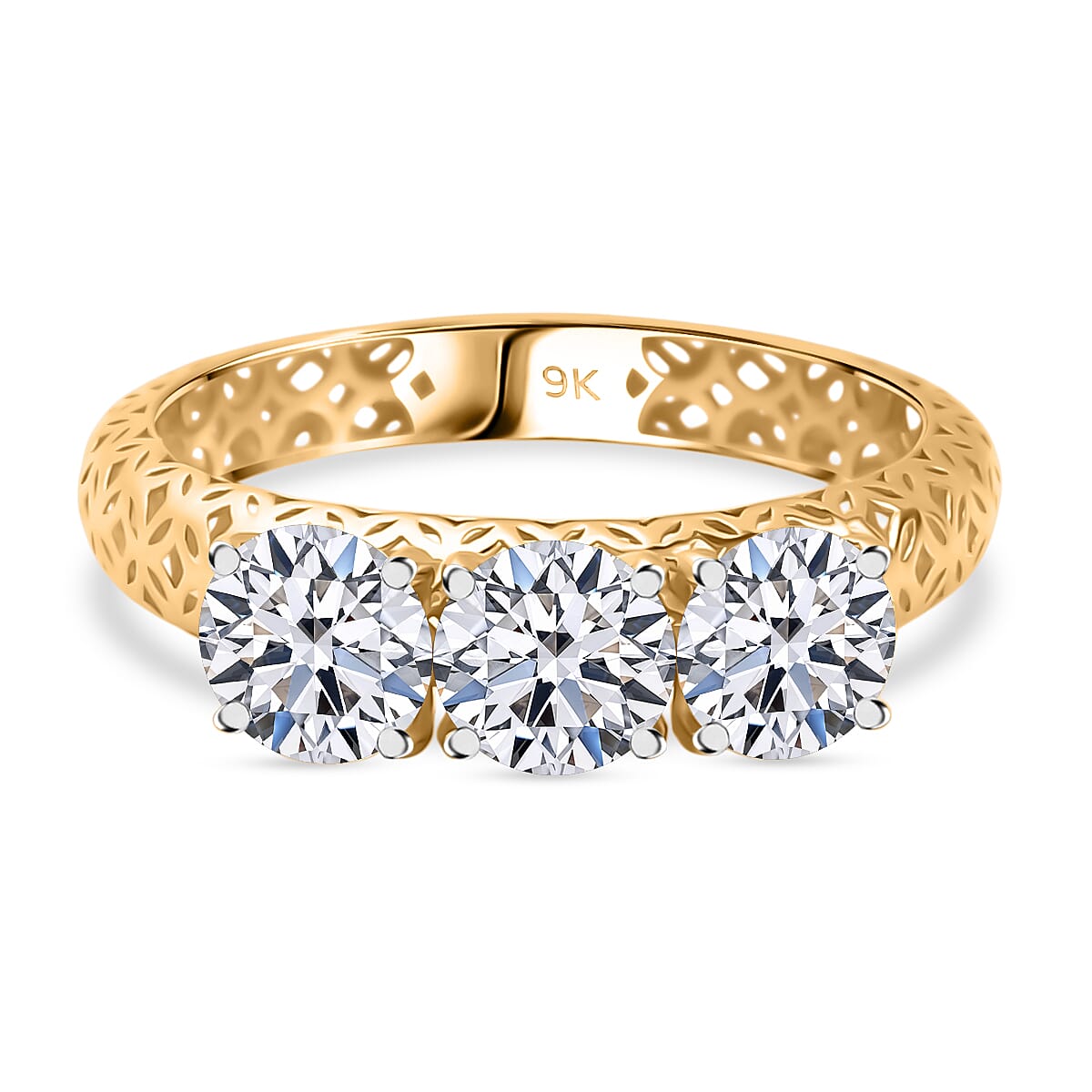 Mirage Collection - Luxuriant 9K Yellow Gold SGL Certified Lab Grown Diamond (SI-GH) Trilogy Ring 1.50 Ct.
