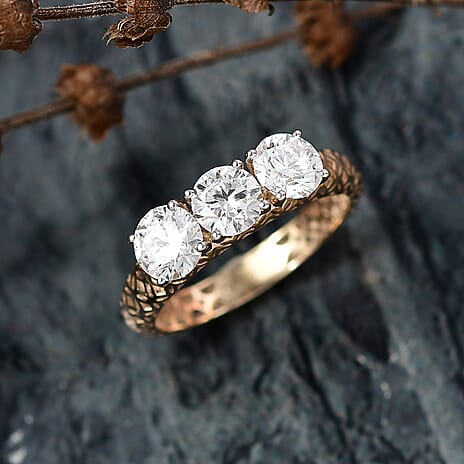 Mirage Collection - Luxuriant 9K Yellow Gold SGL Certified Lab Grown Diamond (SI-GH) Trilogy Ring 1.50 Ct.