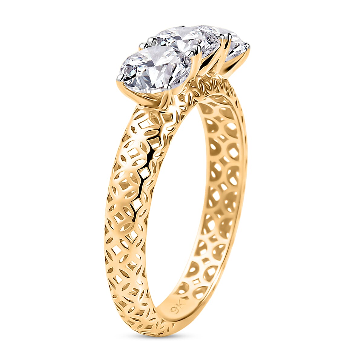 Mirage Collection - Luxuriant 9K Yellow Gold SGL Certified Lab Grown Diamond (SI-GH) Trilogy Ring 1.50 Ct.