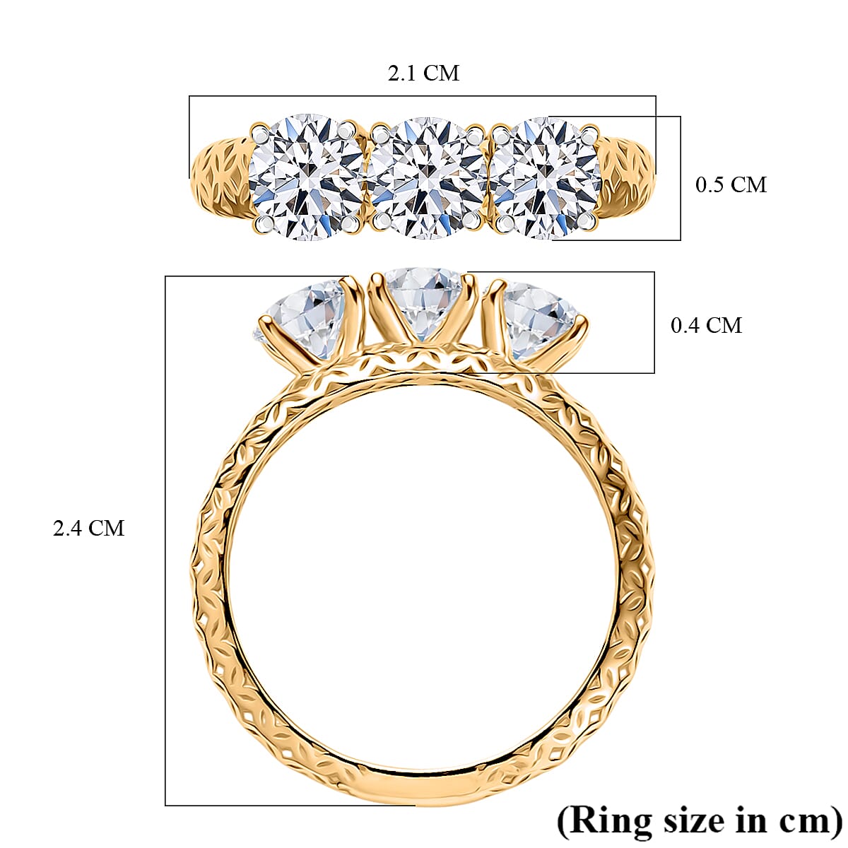Mirage Collection - Luxuriant 9K Yellow Gold SGL Certified Lab Grown Diamond (SI-GH) Trilogy Ring 1.50 Ct.