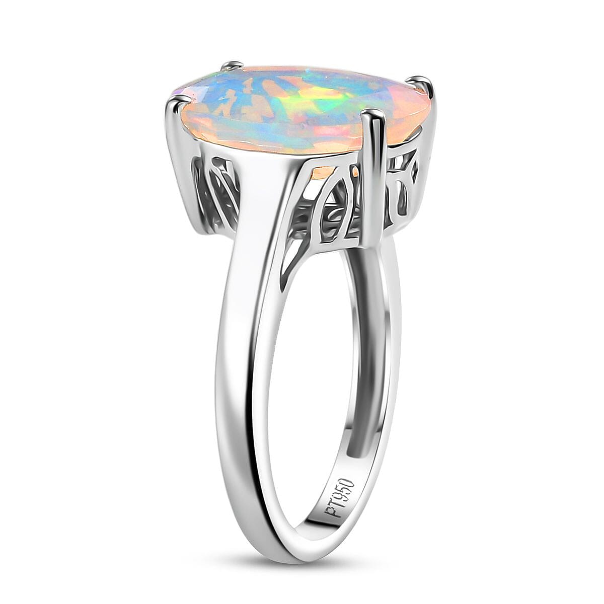 Rhapsody 950 Platinum AAAA Ethiopian Opal Ring 3.75 Ct, Platinum Wt. 4.78 Gms.