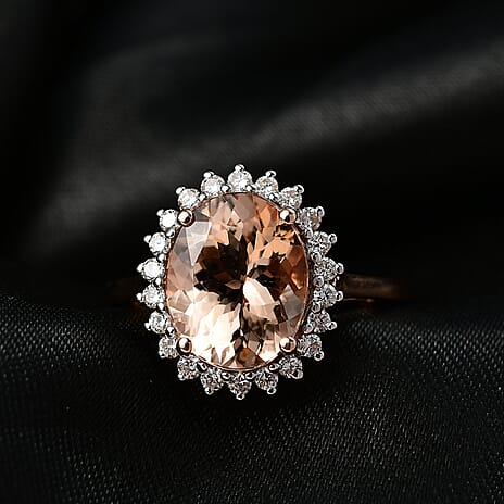 Luxuriant 9K Rose Gold AAA Morganite & Lab Grown Diamond (SI-GH) Ring 3.53 Ct.
