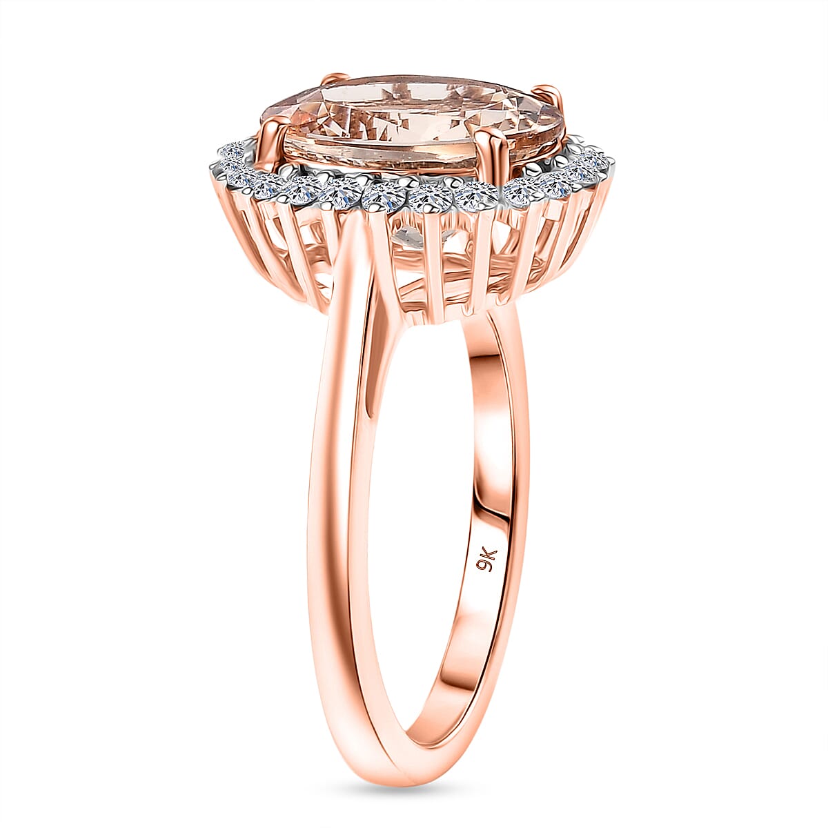 Luxuriant 9K Rose Gold AAA Morganite & Lab Grown Diamond (SI-GH) Ring 3.53 Ct.