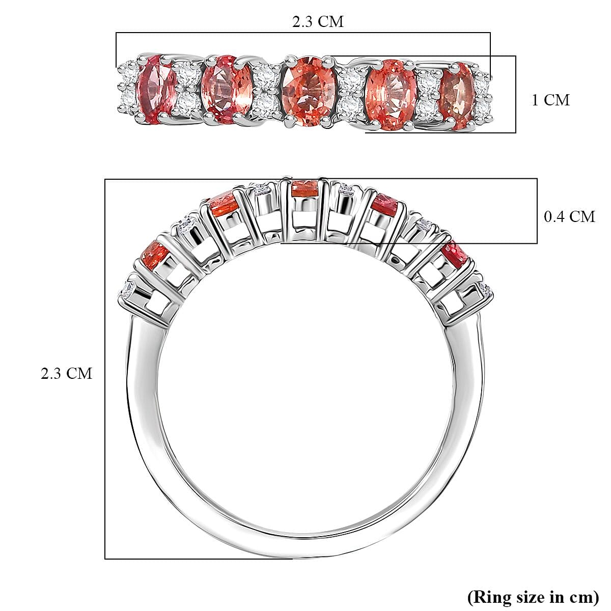 Luxuriant 950 Platinum AAAA Padparadscha Sapphire Lab Grown Diamond (SI-GH) Ring 1.15 Ct, Platinum Wt. 4.16 Gms.