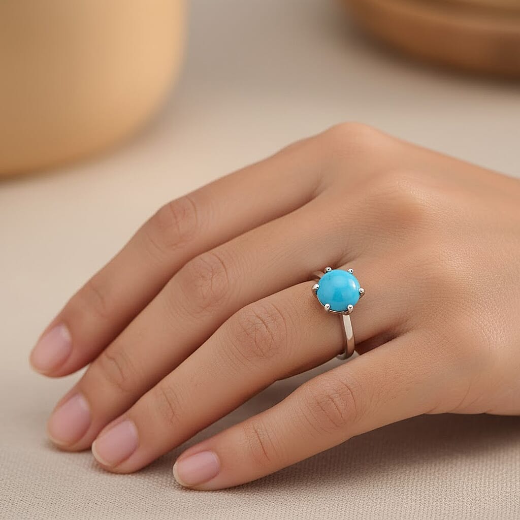 D'Joy Sleeping Beauty Turquoise Ring in Rhodium Overlay Sterling Silver 1.14 Ct.