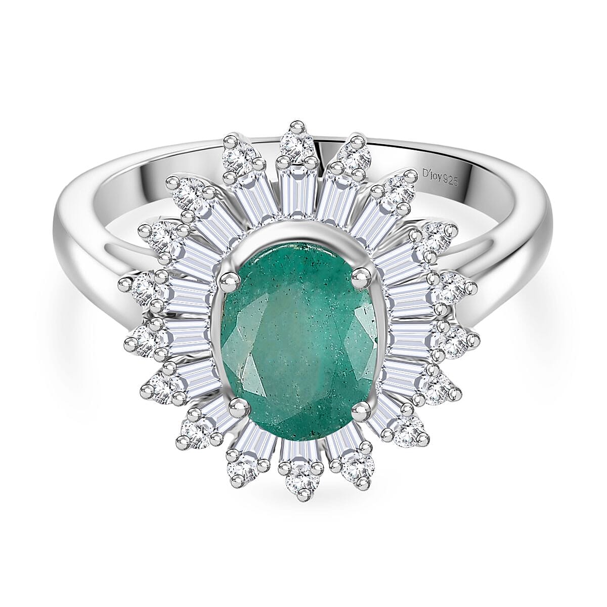 D'Joy Emerald & Moissanite Ring in Rhodium Overlay Sterling Silver 1.62 Ct.