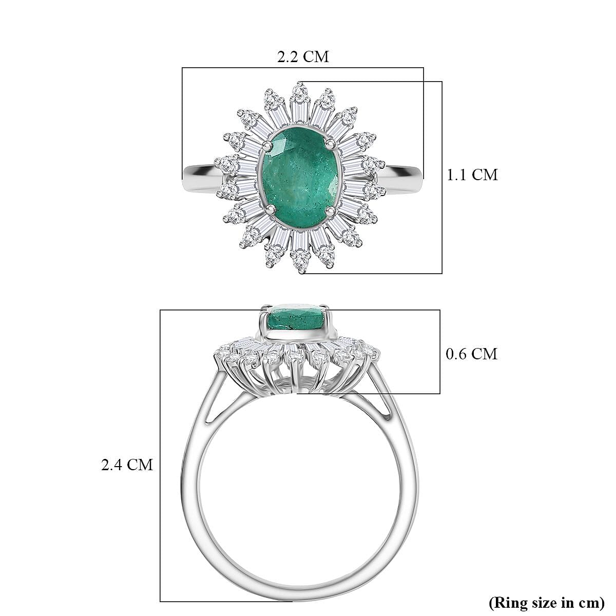 D'Joy Emerald & Moissanite Ring in Rhodium Overlay Sterling Silver 1.62 Ct.