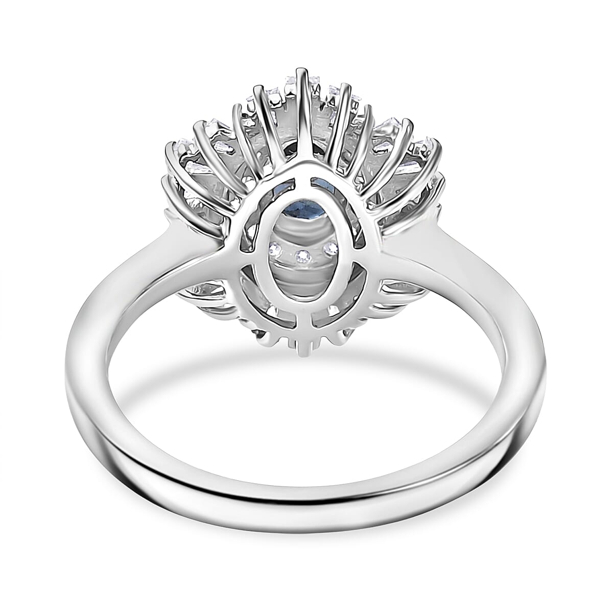D'Joy Australian Sapphire & Moissanite Cluster Ring in Rhodium Overlay Sterling Silver 1.32 Ct.