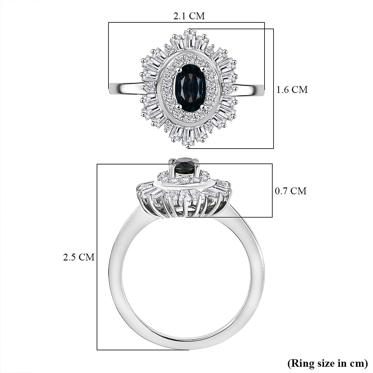 D'Joy Australian Sapphire & Moissanite Cluster Ring in Rhodium Overlay Sterling Silver 1.32 Ct.