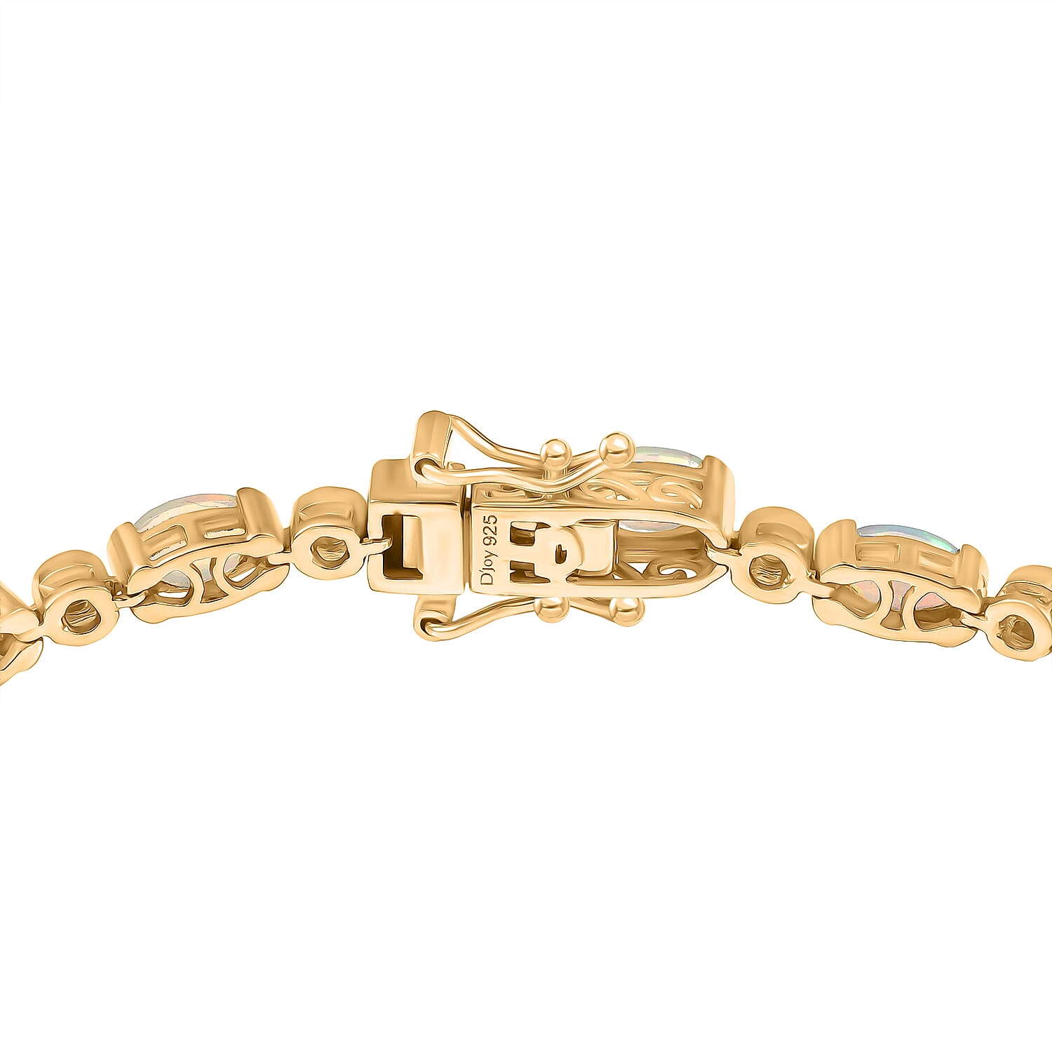 D'Joy Ethiopian Opal & White Zircon Cluster Bracelet (Size 7.5) with GB Lock Box in 18K Vermeil Yellow Gold Plated Sterling Silver 5.16 Ct, Silver Wt. 9.37 Gms.