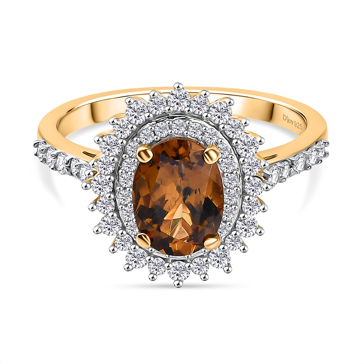 D'Joy Golden Turkizite & Moissanite Ring in 18K Vermeil Yellow Gold Plated Sterling Silver 2.07 Ct.