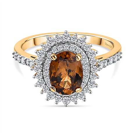 D'Joy Golden Turkizite & Moissanite Ring in 18K Vermeil Yellow Gold Plated Sterling Silver 2.07 Ct.