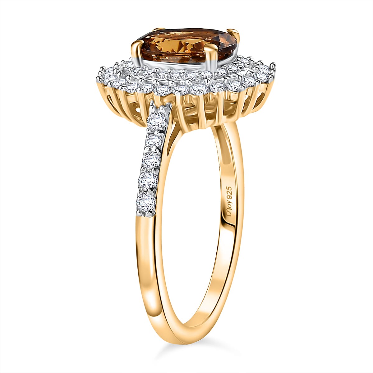 D'Joy Golden Turkizite & Moissanite Ring in 18K Vermeil Yellow Gold Plated Sterling Silver 2.07 Ct.
