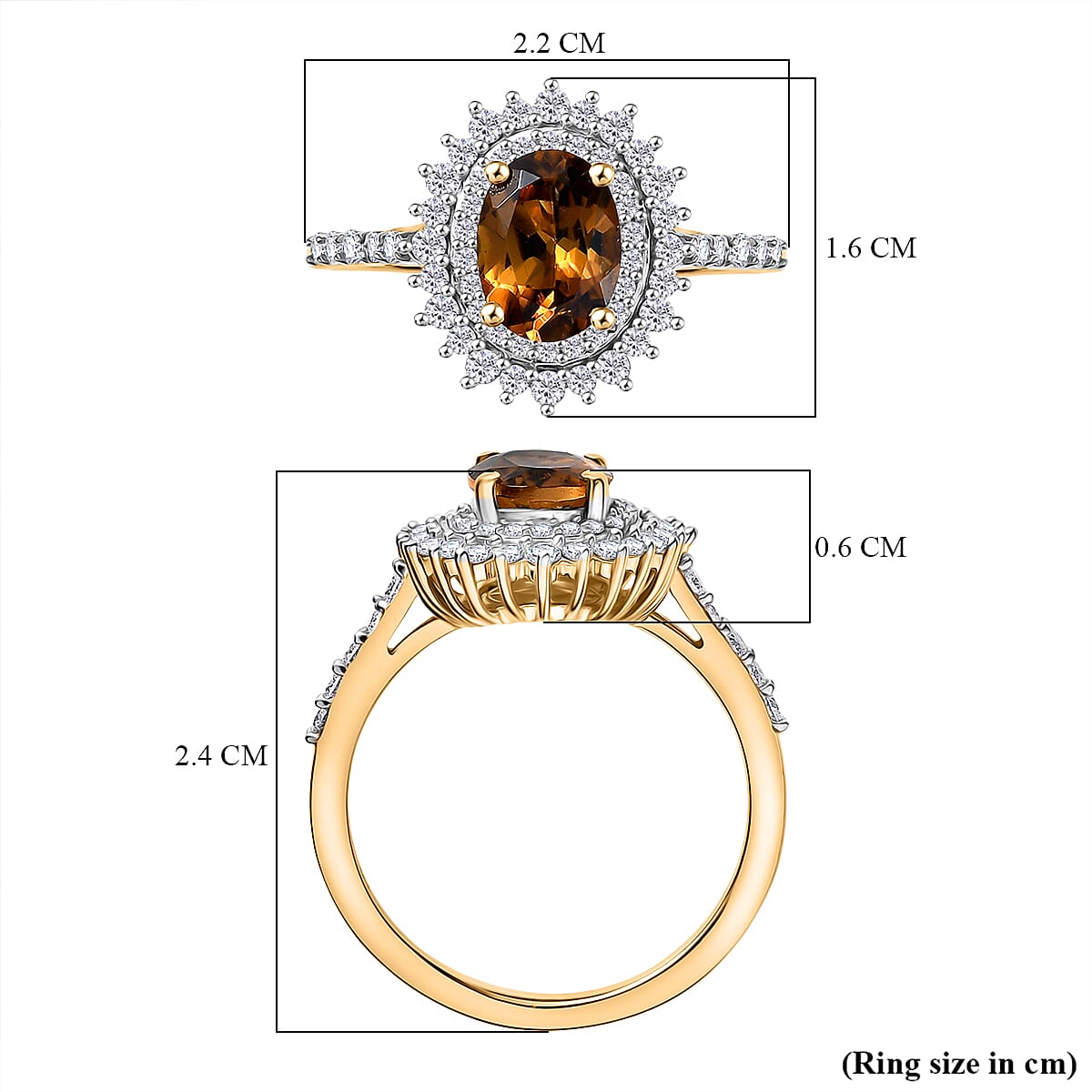D'Joy Golden Turkizite & Moissanite Ring in 18K Vermeil Yellow Gold Plated Sterling Silver 2.07 Ct.