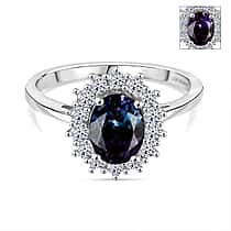 Luxuriant Lab Grown Alexandrite & Lab Grown Diamond Ring in Rhodium Overlay Sterling Silver 2.01 Ct.