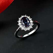 Luxuriant Lab Grown Alexandrite & Lab Grown Diamond Ring in Rhodium Overlay Sterling Silver 2.01 Ct.