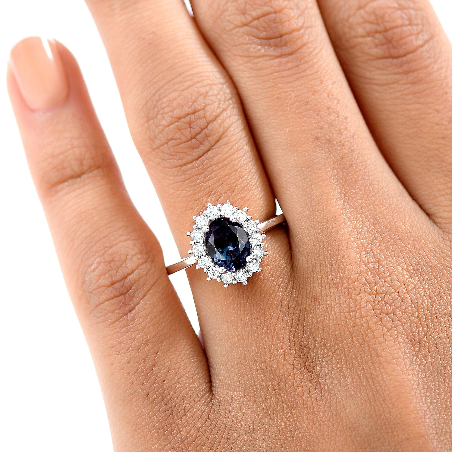 Luxuriant Lab Grown Alexandrite & Lab Grown Diamond Ring in Rhodium Overlay Sterling Silver 2.01 Ct.