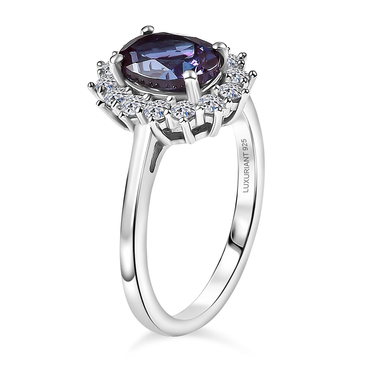 Luxuriant Lab Grown Alexandrite & Lab Grown Diamond Ring in Rhodium Overlay Sterling Silver 2.01 Ct.
