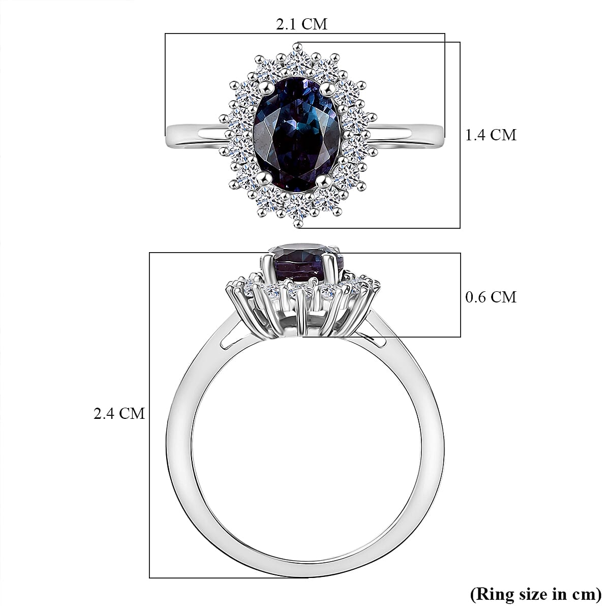 Luxuriant Lab Grown Alexandrite & Lab Grown Diamond Ring in Rhodium Overlay Sterling Silver 2.01 Ct.