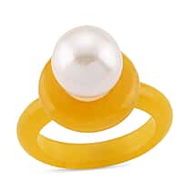 D'Joy Edison Pearl & Dyed Honey Jade Ring in Yellow Gold Plated Sterling Silver 26.52 Ct.