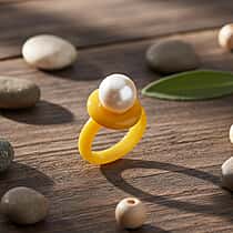 D'Joy Edison Pearl & Dyed Honey Jade Ring in Yellow Gold Plated Sterling Silver 26.52 Ct.