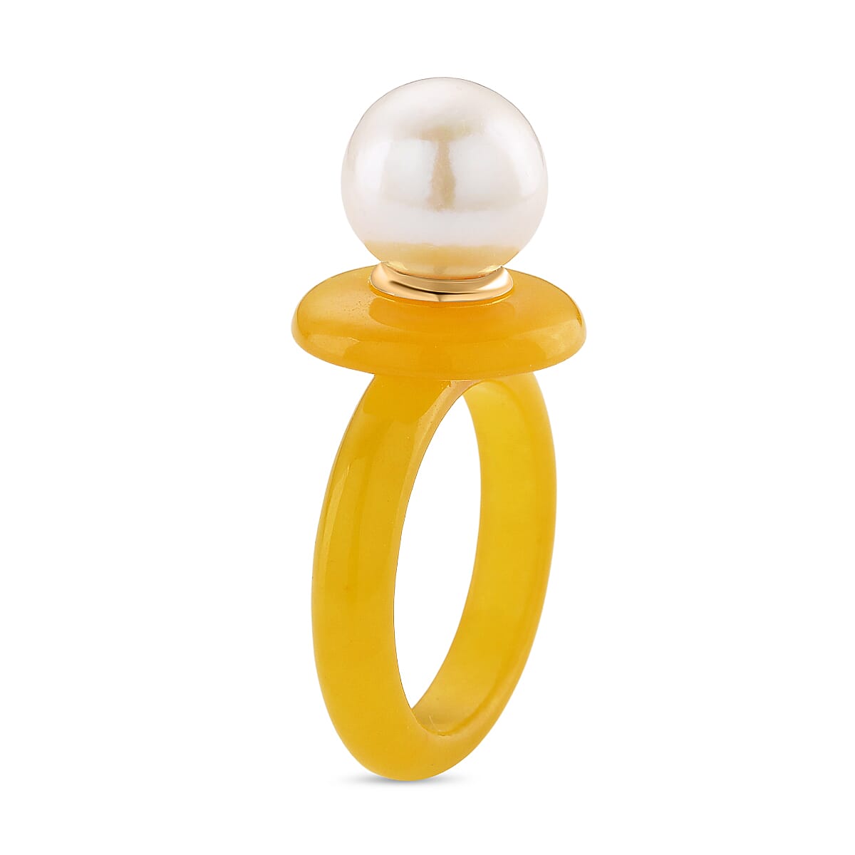 D'Joy Edison Pearl & Dyed Honey Jade Ring in Yellow Gold Plated Sterling Silver 26.52 Ct.