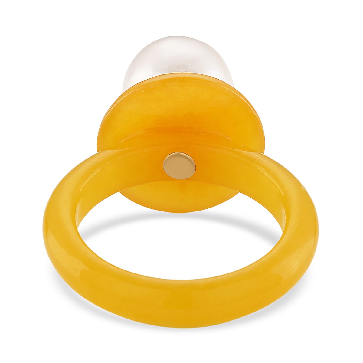 D'Joy Edison Pearl & Dyed Honey Jade Ring in Yellow Gold Plated Sterling Silver 26.52 Ct.