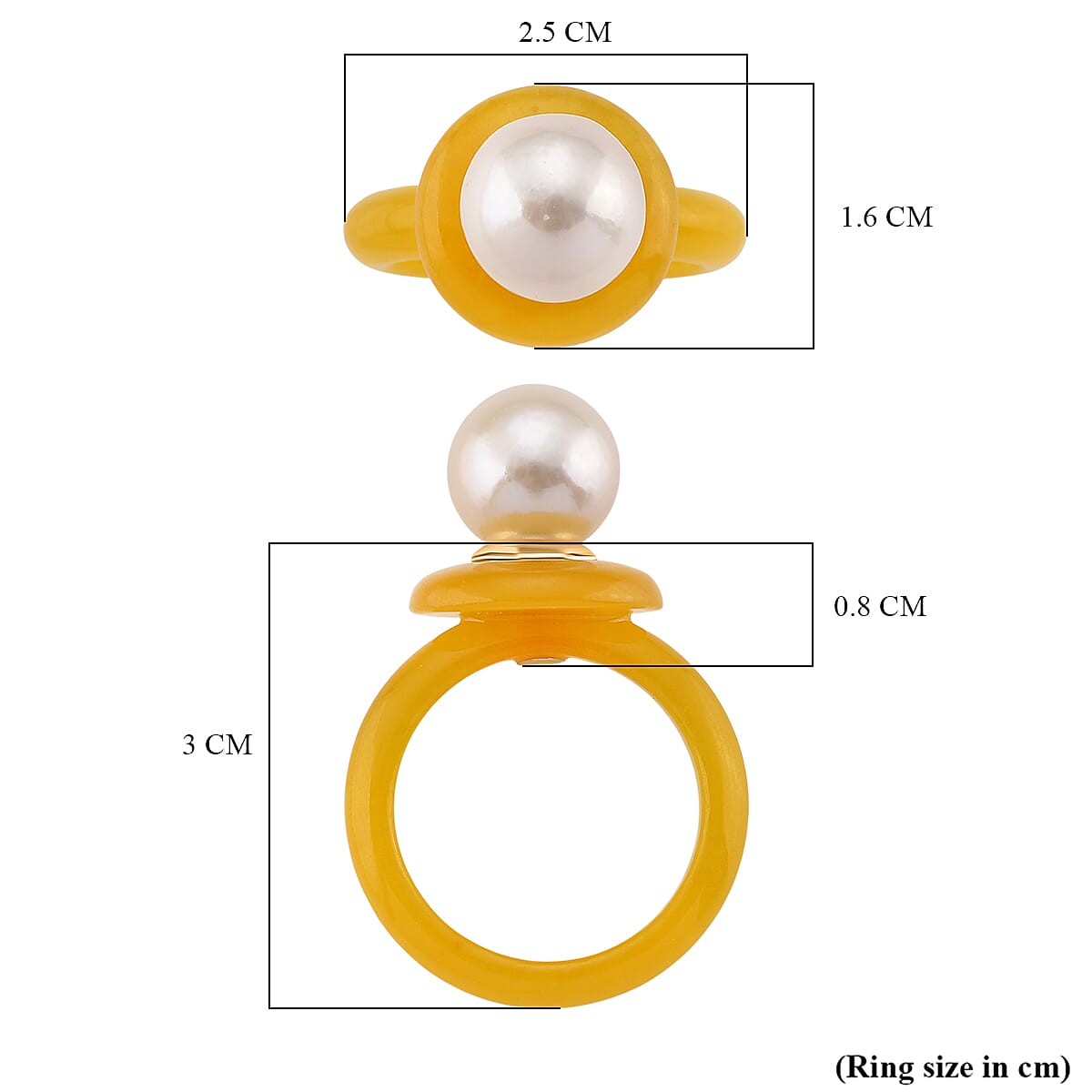 D'Joy Edison Pearl & Dyed Honey Jade Ring in Yellow Gold Plated Sterling Silver 26.52 Ct.