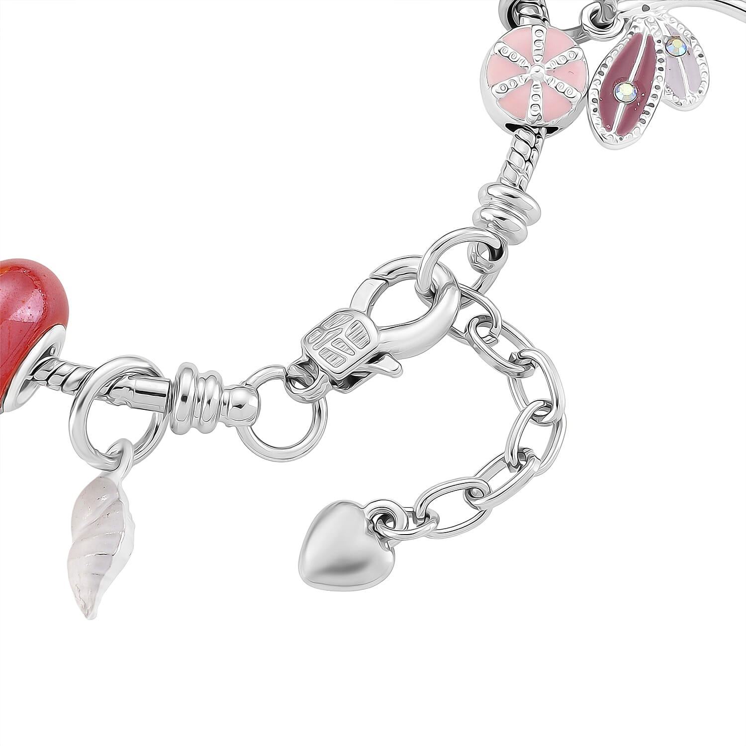 Austrian Multi Colour Crystal & Pearl Enamel Chain Bracelet (Size - 7-1 EXT)