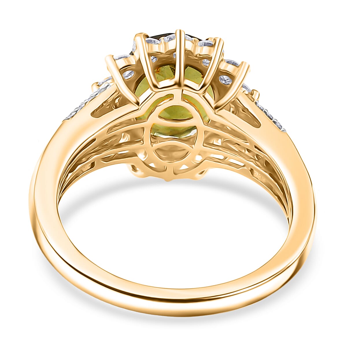 D'Joy Moldavite, Yellow Sapphire & Moissanite Ring in 18K Vermeil Yellow Gold Plated Sterling Silver 2.99 Ct.
