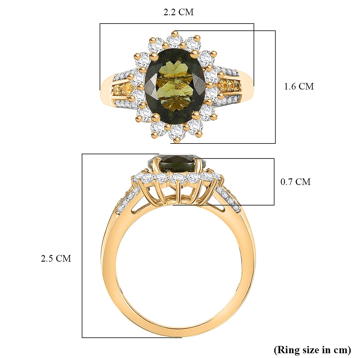 D'Joy Moldavite, Yellow Sapphire & Moissanite Ring in 18K Vermeil Yellow Gold Plated Sterling Silver 2.99 Ct.