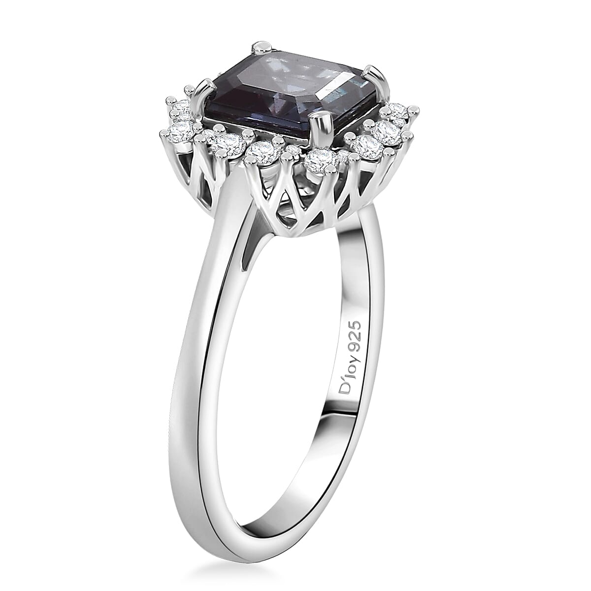 D'Joy Lab Grown Alexandrite & Moissanite Ring in Rhodium Overlay Sterling Silver 2.30 Ct.