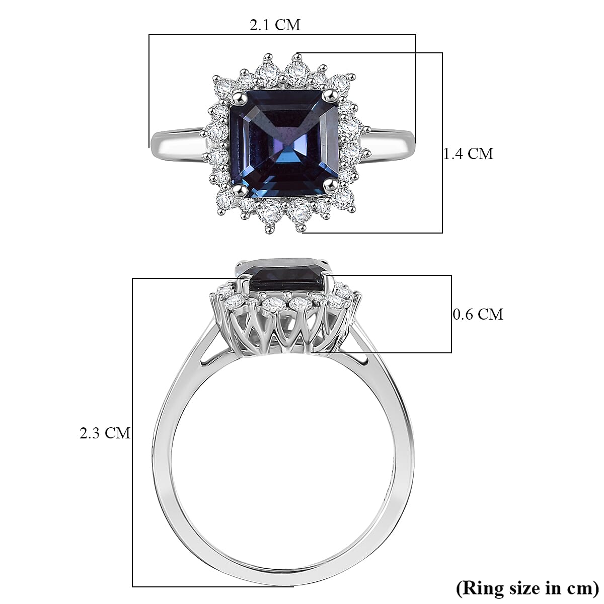 D'Joy Lab Grown Alexandrite & Moissanite Ring in Rhodium Overlay Sterling Silver 2.30 Ct.