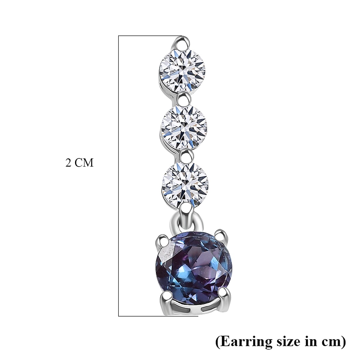 Luxuriant Lab Grown Alexandrite & White Zircon Dangling Earring in Rhodium Overlay Sterling Silver 2.52 Ct.