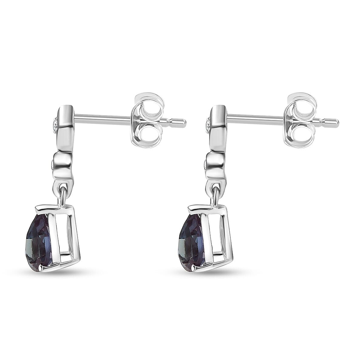 Luxuriant Lab Grown Alexandrite & White Zircon Dangling Earring in Rhodium Overlay Sterling Silver 1.00 Ct.