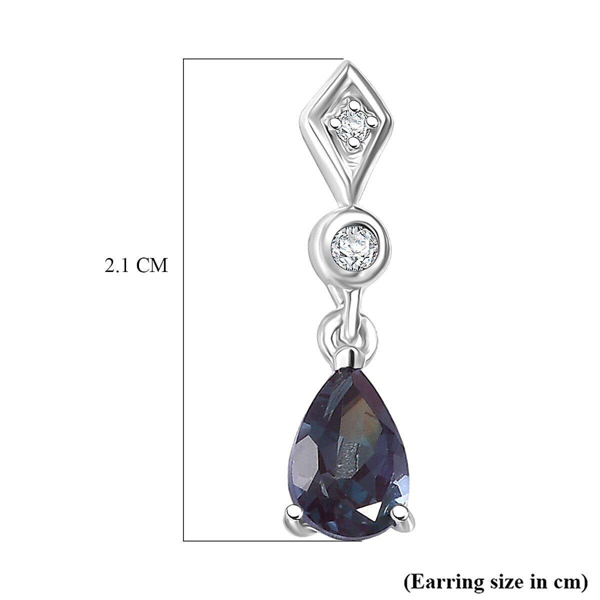 Luxuriant Lab Grown Alexandrite & White Zircon Dangling Earring in Rhodium Overlay Sterling Silver 1.00 Ct.
