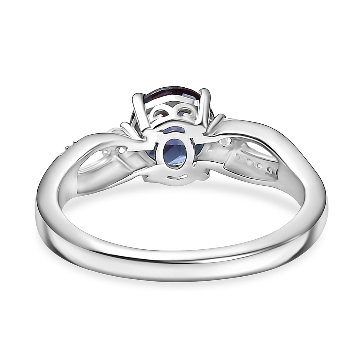 Luxuriant Lab Grown Alexandrite & White Zircon Ring in Rhodium Overlay Sterling Silver 1.27 Ct.