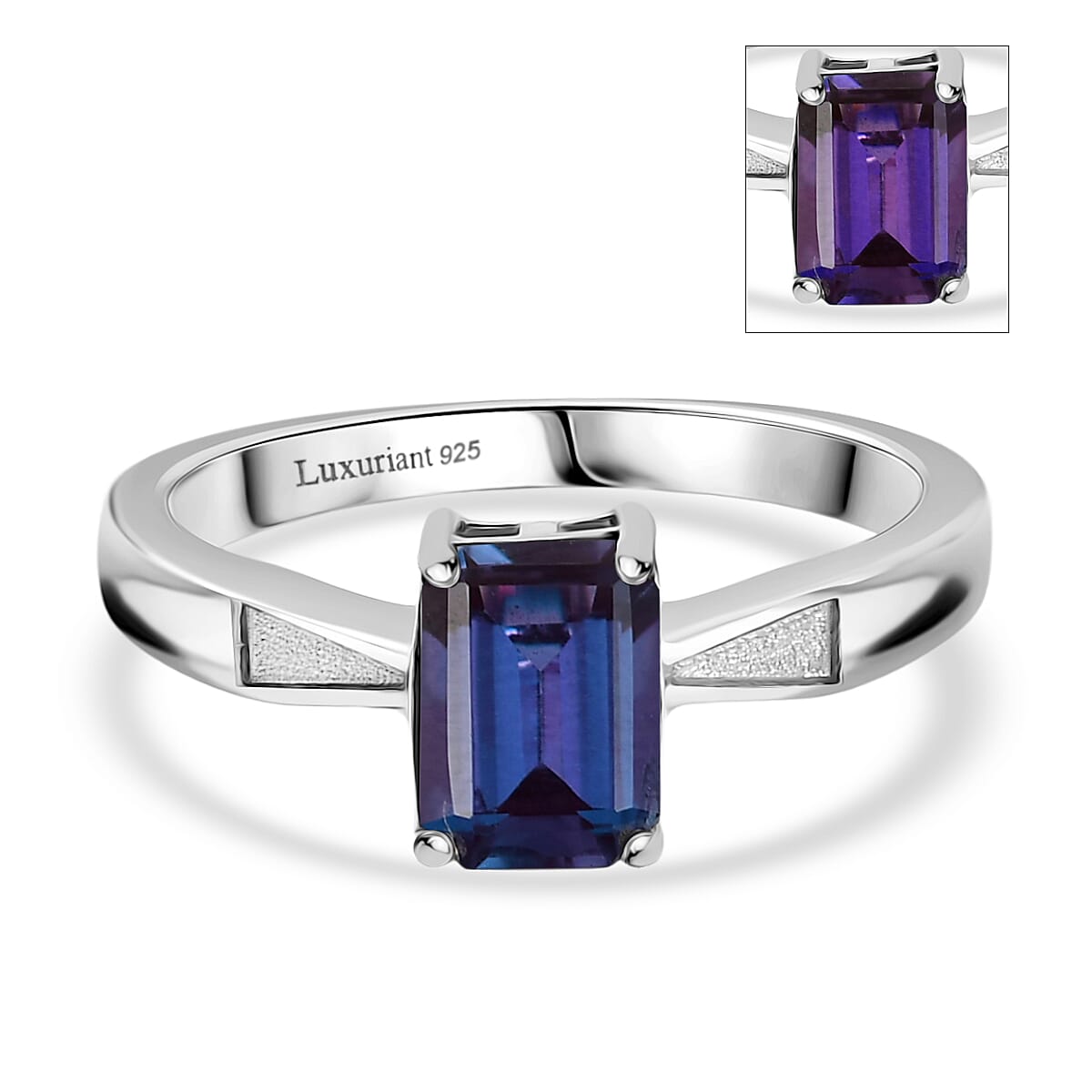 Luxuriant Lab Grown Alexandrite Solitaire Ring in Rhodium Overlay Sterling Silver 1.17 Ct.