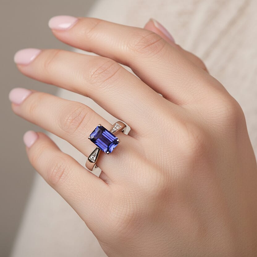 Luxuriant Lab Grown Alexandrite Solitaire Ring in Rhodium Overlay Sterling Silver 1.17 Ct.