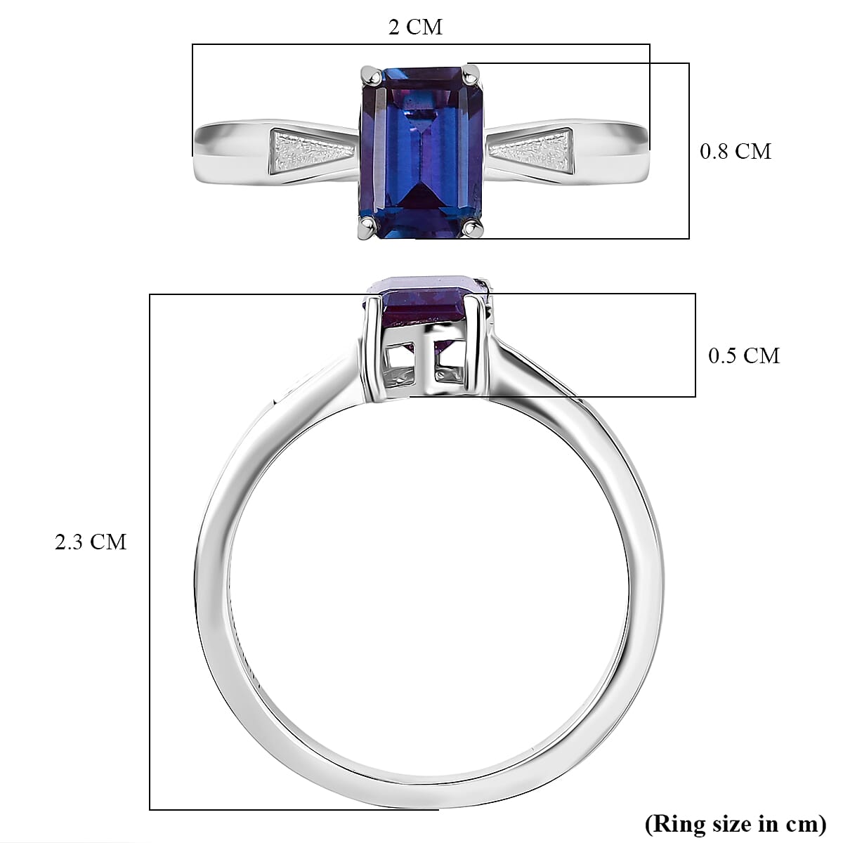 Luxuriant Lab Grown Alexandrite Solitaire Ring in Rhodium Overlay Sterling Silver 1.17 Ct.
