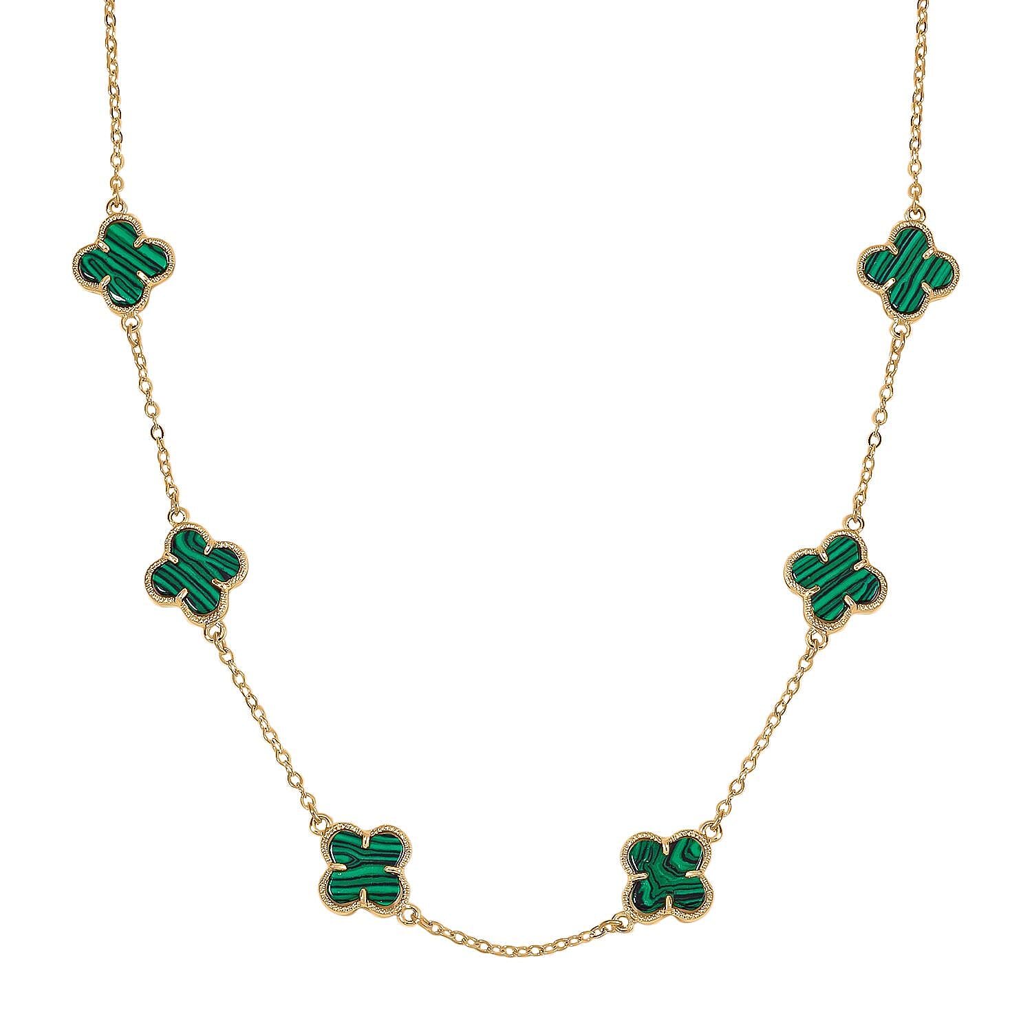 Created Malachite Plum Blossom Necklace (Size - 20-2 EXT) in Yellow Gold Tone 12.00 Ct.