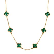 Created Malachite Plum Blossom Necklace (Size - 20-2 EXT) in Yellow Gold Tone 12.00 Ct.