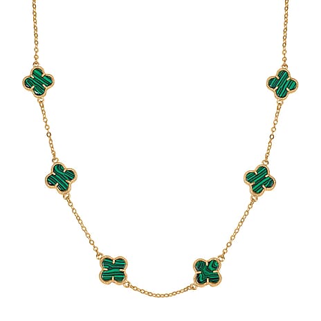 Created Malachite Plum Blossom Necklace (Size - 20-2 EXT) in Yellow Gold Tone 12.00 Ct.