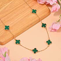 Created Malachite Plum Blossom Necklace (Size - 20-2 EXT) in Yellow Gold Tone 12.00 Ct.