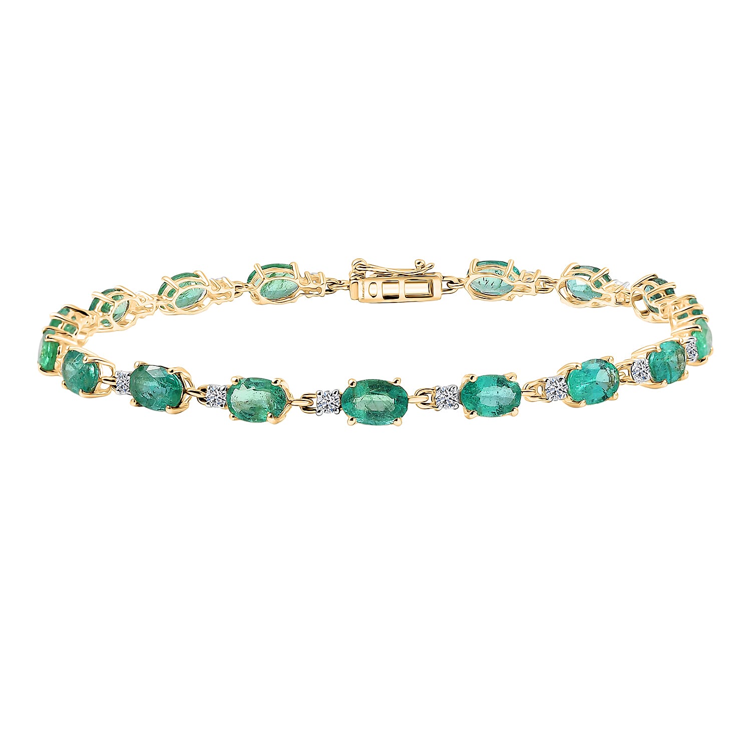 Luxuriant 9K Yellow Gold AAA Emerald & Lab Grown Diamond (SI-GH) Cluster Bracelet (Size 7.5) with GB Lock Box 7.82 Ct.