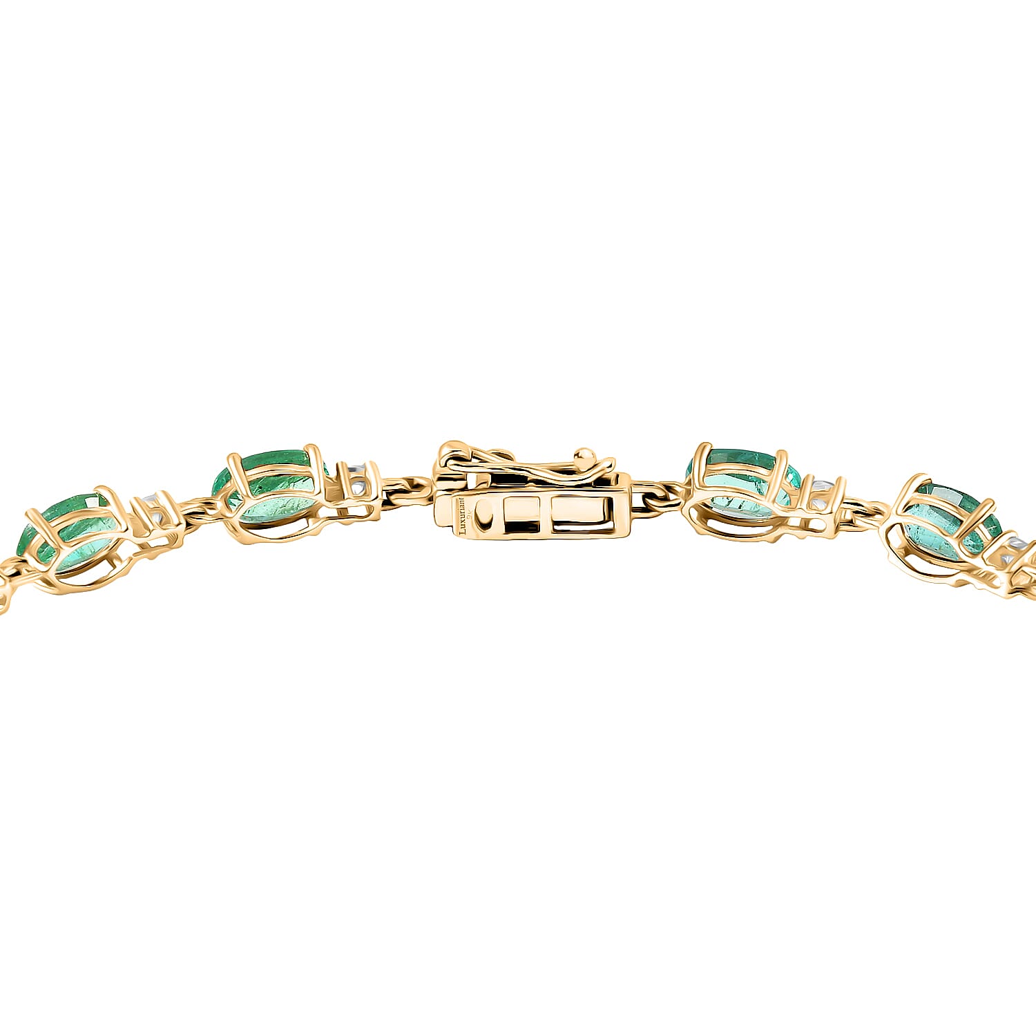 Luxuriant 9K Yellow Gold AAA Emerald & Lab Grown Diamond (SI-GH) Cluster Bracelet (Size 7.5) with GB Lock Box 7.82 Ct.