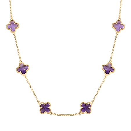 Designer Inspired - African Amethyst Plum Blossom Flour Leaf Clover  Necklace (Size - 20-2 EXT) 12.00 Ct.