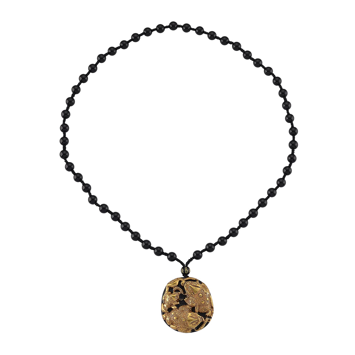 18K Yellow Gold Black Obsidian Triple Pixiu Necklace (Size - 26) 380.00 Ct.